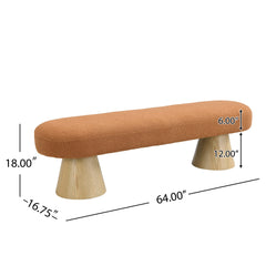 Dining Bench for Dining Room, Upholstered Bedroom End of Bed Entryway Bench, Boucle Ottoman for Living Room, 64"L Orange Stool Top Wood Leg 300 LBS Weight Capacity