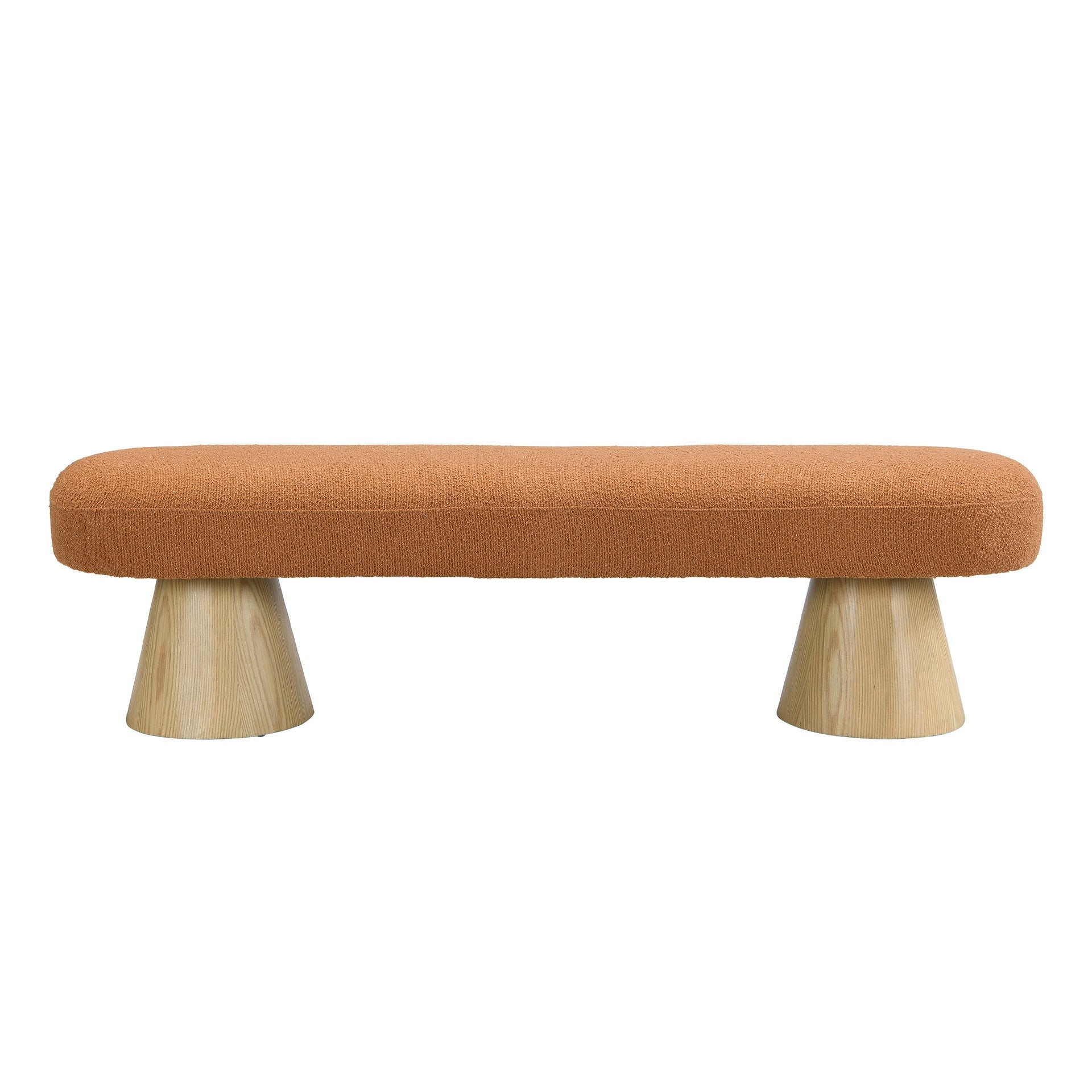 Dining Bench for Dining Room, Upholstered Bedroom End of Bed Entryway Bench, Boucle Ottoman for Living Room, 64"L Orange Stool Top Wood Leg 300 LBS Weight Capacity