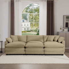 Oversized Modular Cushion Sofa, Portable Ottoman, L-Shaped Corner Low Back Deep Seating Spacious Sofa Setfor Home Apartment Living Room Set, Tan Corduroy