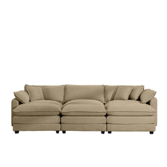 Oversized Modular Cushion Sofa, Portable Ottoman, L-Shaped Corner Low Back Deep Seating Spacious Sofa Setfor Home Apartment Living Room Set, Tan Corduroy