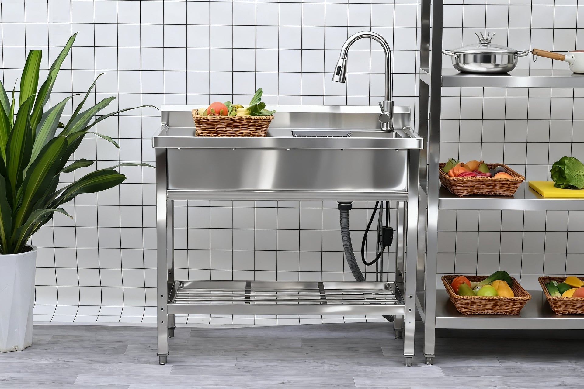 Stainless Steel Utility Sink, Freestanding Sink 2