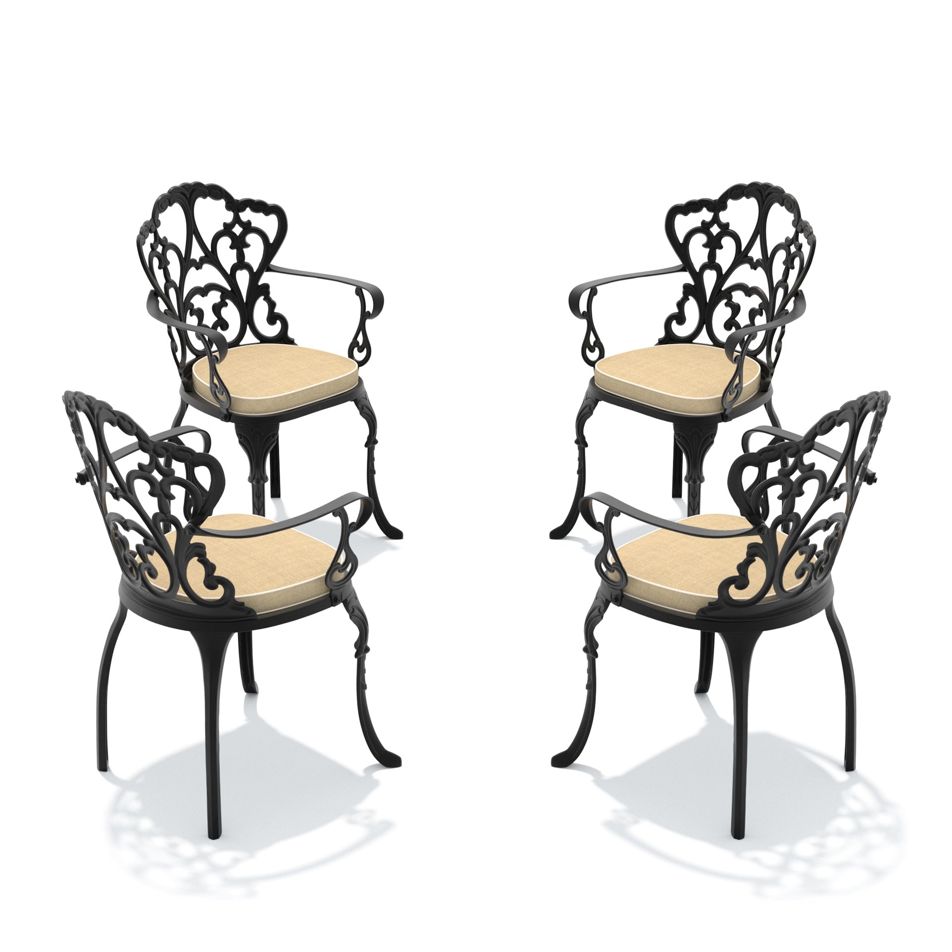 Cast Aluminum Patio Dining Chair 4PCS With Black Frame and Off-white Cushions (same sku:W1710P166006)