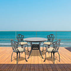 5-Piece Set Of Cast Aluminum Patio Furniture With Black Frame and Off-white Seat Cushions(same sku: W1710S00072)