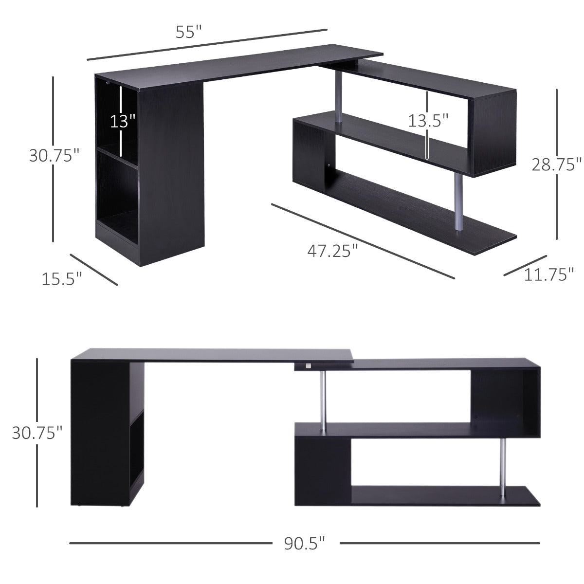 Rotating Corner Computer Desk ModernHome Office Workstation