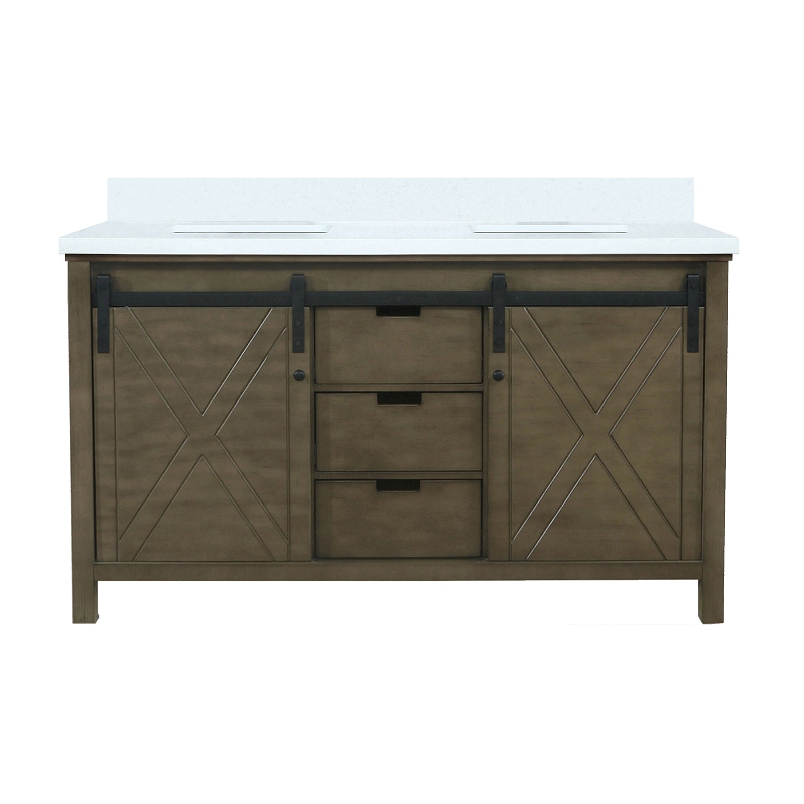 Rustic Brown Double Bath Vanity 60 in. W x 22 in. D, with Cultured Marble Countertop