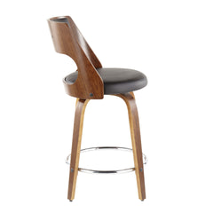 Cecina Mid-Century Modern Counter Stool with Swivel in Walnut and Brown Faux Leather by LumiSource - Set of 2