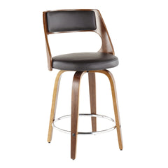 Cecina Mid-Century Modern Counter Stool with Swivel in Walnut and Brown Faux Leather by LumiSource - Set of 2
