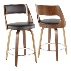 Cecina Mid-Century Modern Counter Stool with Swivel in Walnut and Brown Faux Leather by LumiSource - Set of 2