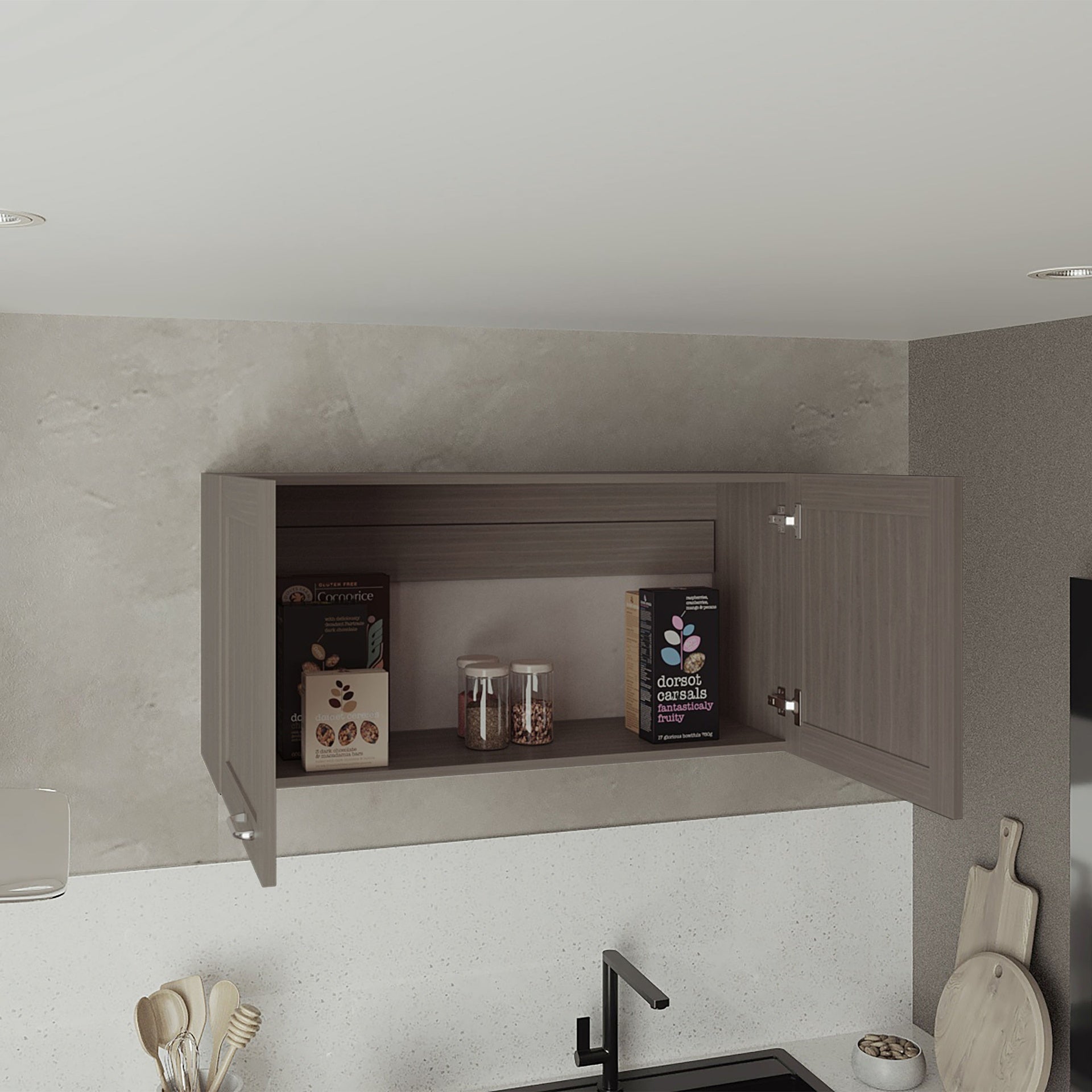 Zurich Wall Cabinet, Double Door, Wide, One Shelf, Kitchen, Storage Cabinet, Light Gray