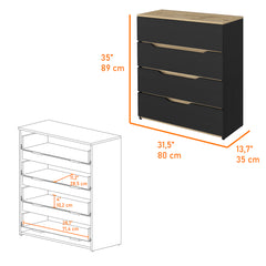 Zoe Dresser, Superior Top, Four Drawers -Black / Light Oak