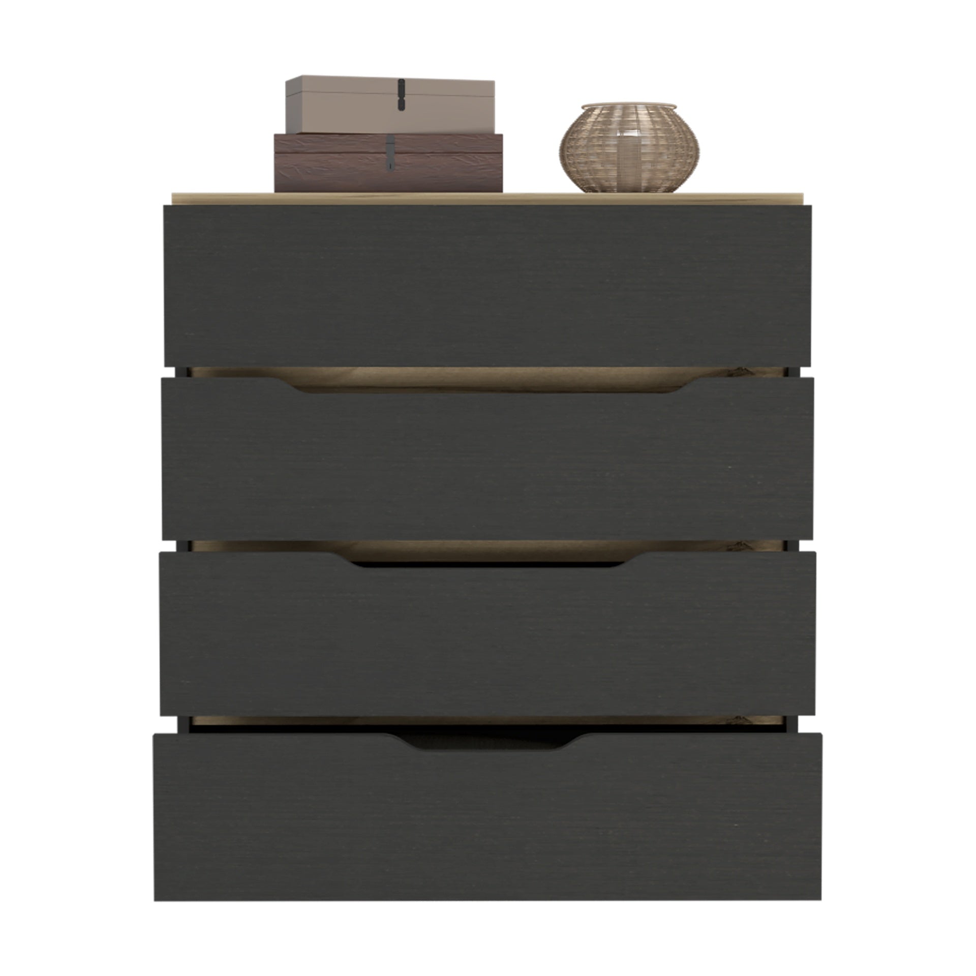 Zoe Dresser, Superior Top, Four Drawers -Black / Light Oak