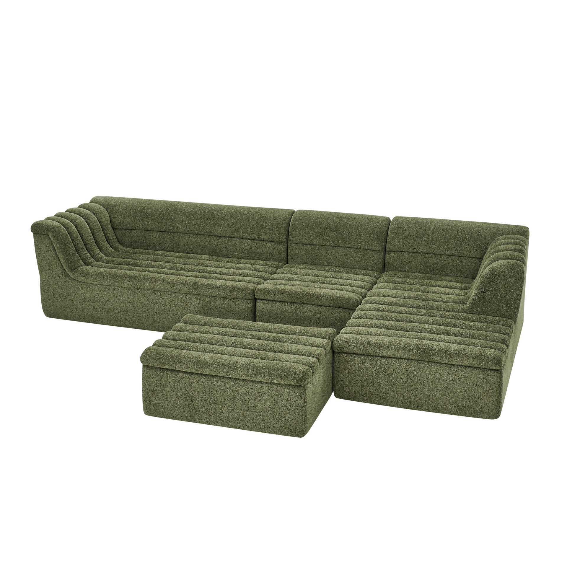 135" U-Shaped Modular Sectional Sofa with Chaise and Movable Ottoman for Living Room, Chenille Upholstered Boneless Couches with Wave-Shaped Armrest, No Pillows Included