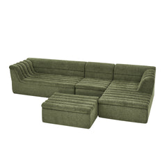 135" U-Shaped Modular Sectional Sofa with Chaise and Movable Ottoman for Living Room, Chenille Upholstered Boneless Couches with Wave-Shaped Armrest, No Pillows Included