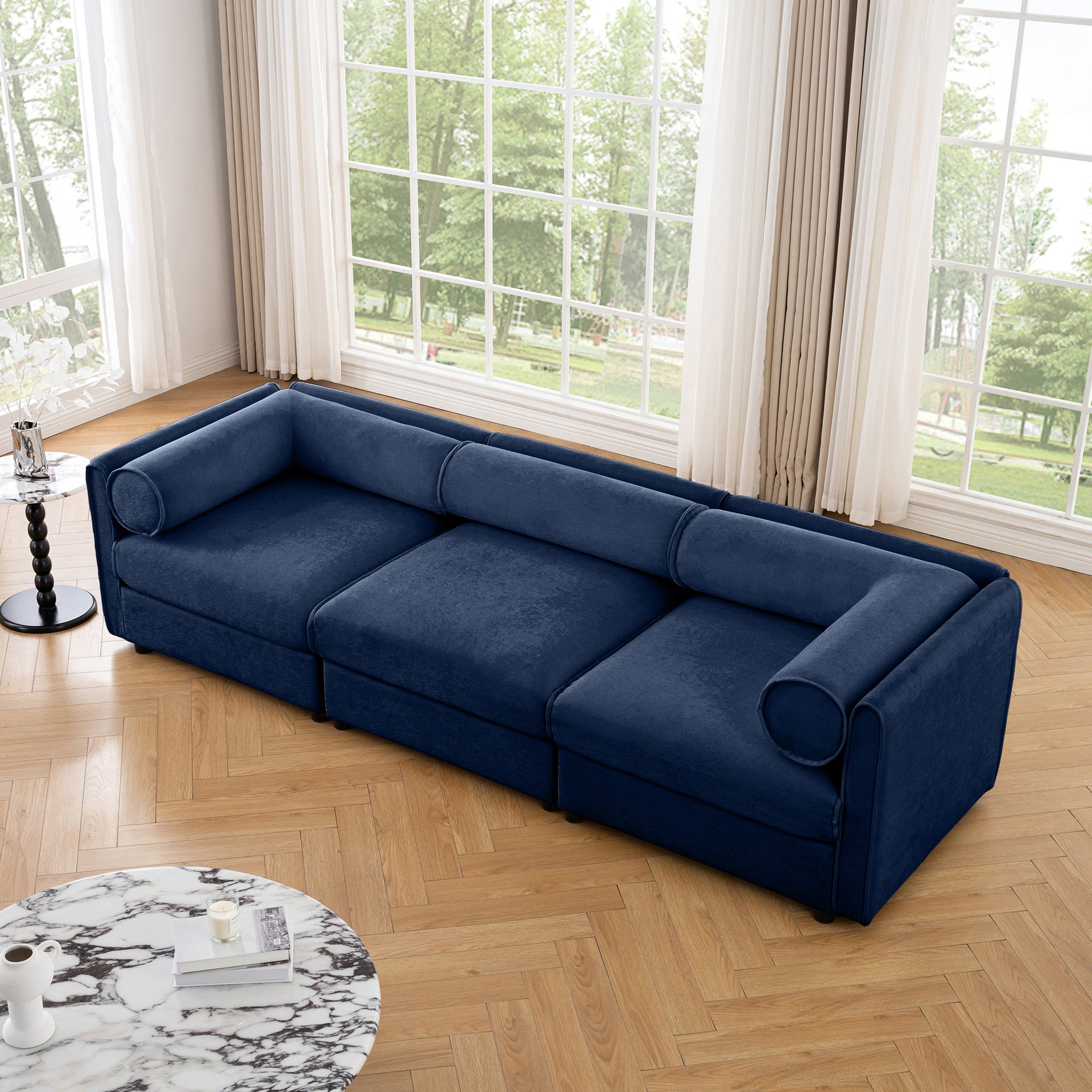 Modular Sectional Sofa with Storage, Cylindrical Backrest and Armrests Deep Comfortable Seating,Durable and Supportive for Living Room,4 Seat Sofa,Blue