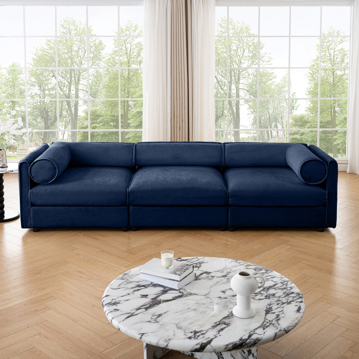Modular Sectional Sofa with Storage, Cylindrical Backrest and Armrests Deep Comfortable Seating,Durable and Supportive for Living Room,4 Seat Sofa,Blue