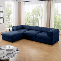 Elegant Blue Chenille  Sofa with Storage Seat and Ottoman, L-Shaped 3-Seater Cylindrical Backrest and Armrests, Contemporary 3-Seater Fabric Couch with Hidden Storage Compartment