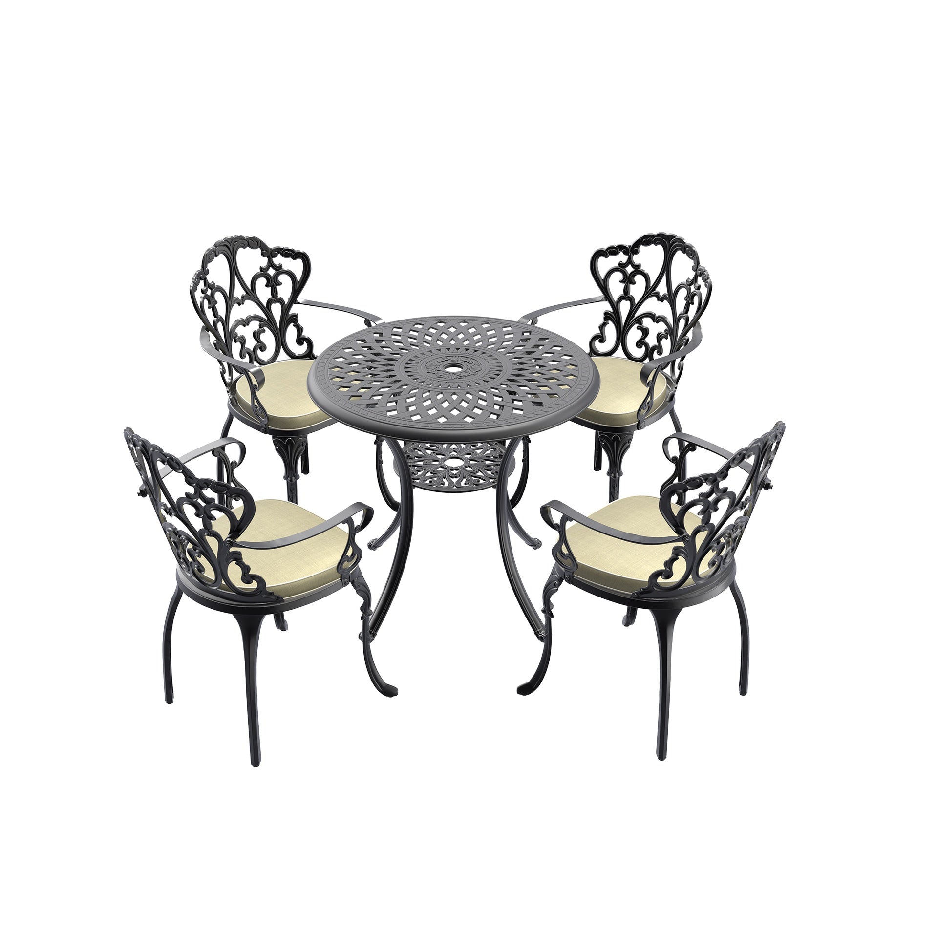 5-Piece Set Of Cast Aluminum Patio Furniture With Black Frame and Off-white Seat Cushions(same sku: W1710S00048)