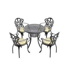 5-Piece Set Of Cast Aluminum Patio Furniture With Black Frame and Off-white Seat Cushions(same sku: W1710S00048)
