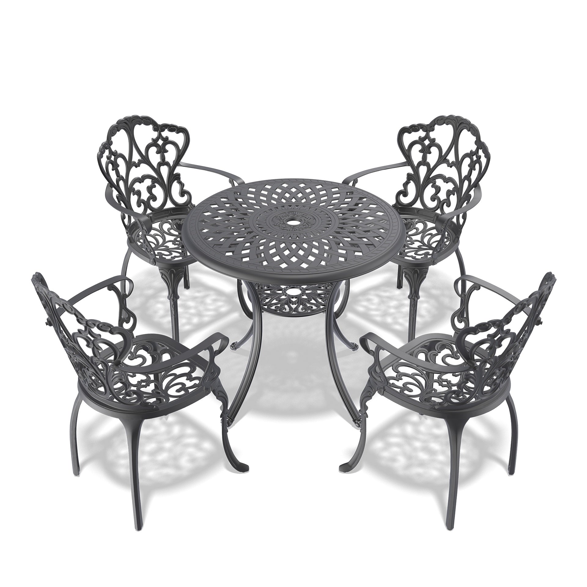 5-Piece Set Of Cast Aluminum Patio Furniture With Black Frame and Off-white Seat Cushions(same sku: W1710S00048)