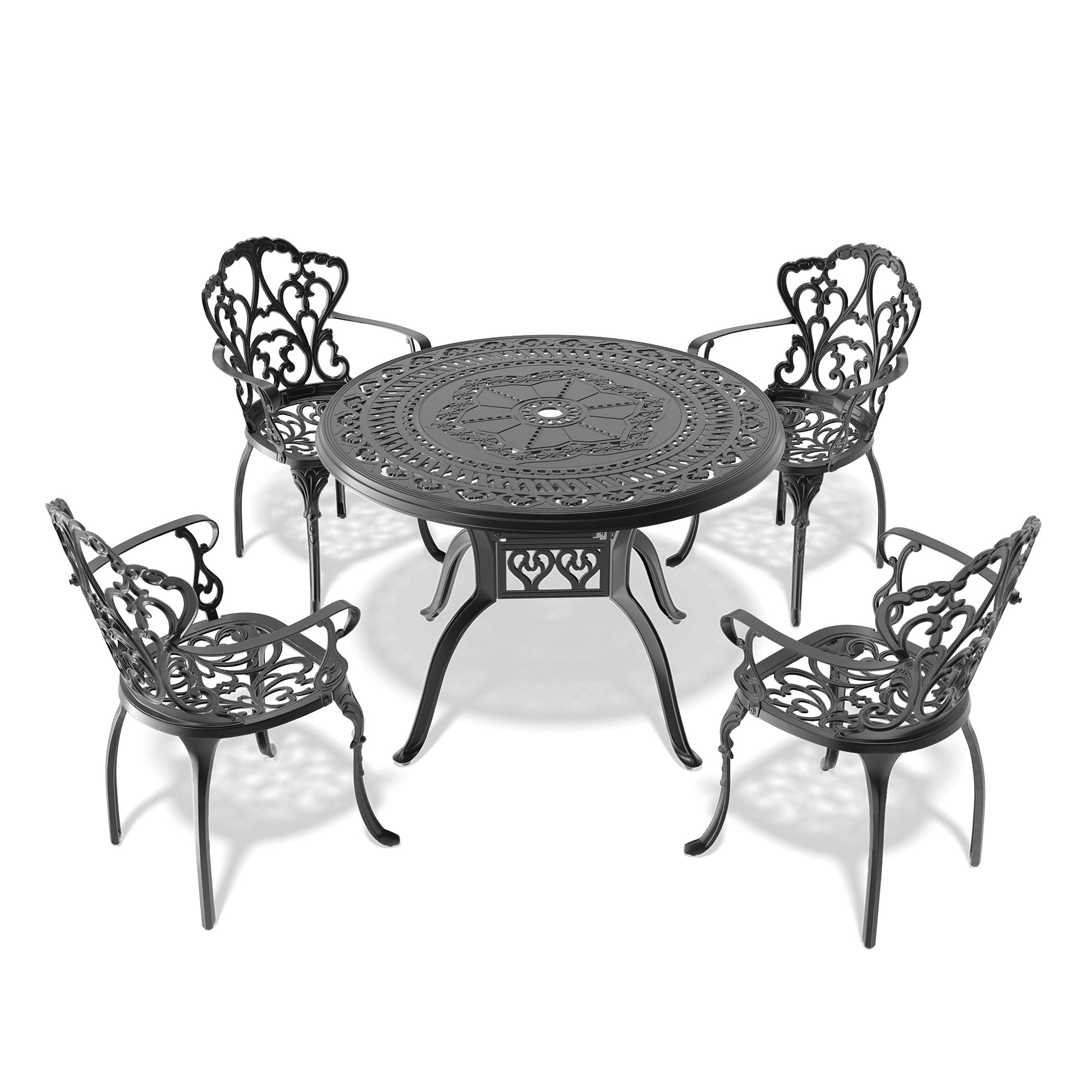 5-Piece Set Of Cast Aluminum Patio Furniture With Black Frame and Off-white Seat Cushions(same sku: W1710S00066)