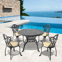 5-Piece Set Of Cast Aluminum Patio Furniture With Black Frame and Off-white Seat Cushions(same sku: W1710S00066)