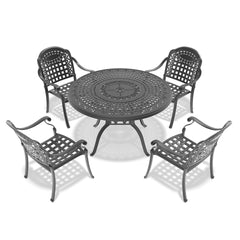 5-Piece Set Of Cast Aluminum Patio Furniture With Black Frame and Blue Seat Cushions(same sku:W1710S00093)