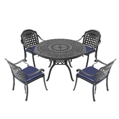 5-Piece Set Of Cast Aluminum Patio Furniture With Black Frame and Blue Seat Cushions(same sku:W1710S00093)