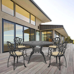 5-Piece Set Of Cast Aluminum Patio Furniture With Black Frame and Off-white Seat Cushions(same sku: W1710S00095)