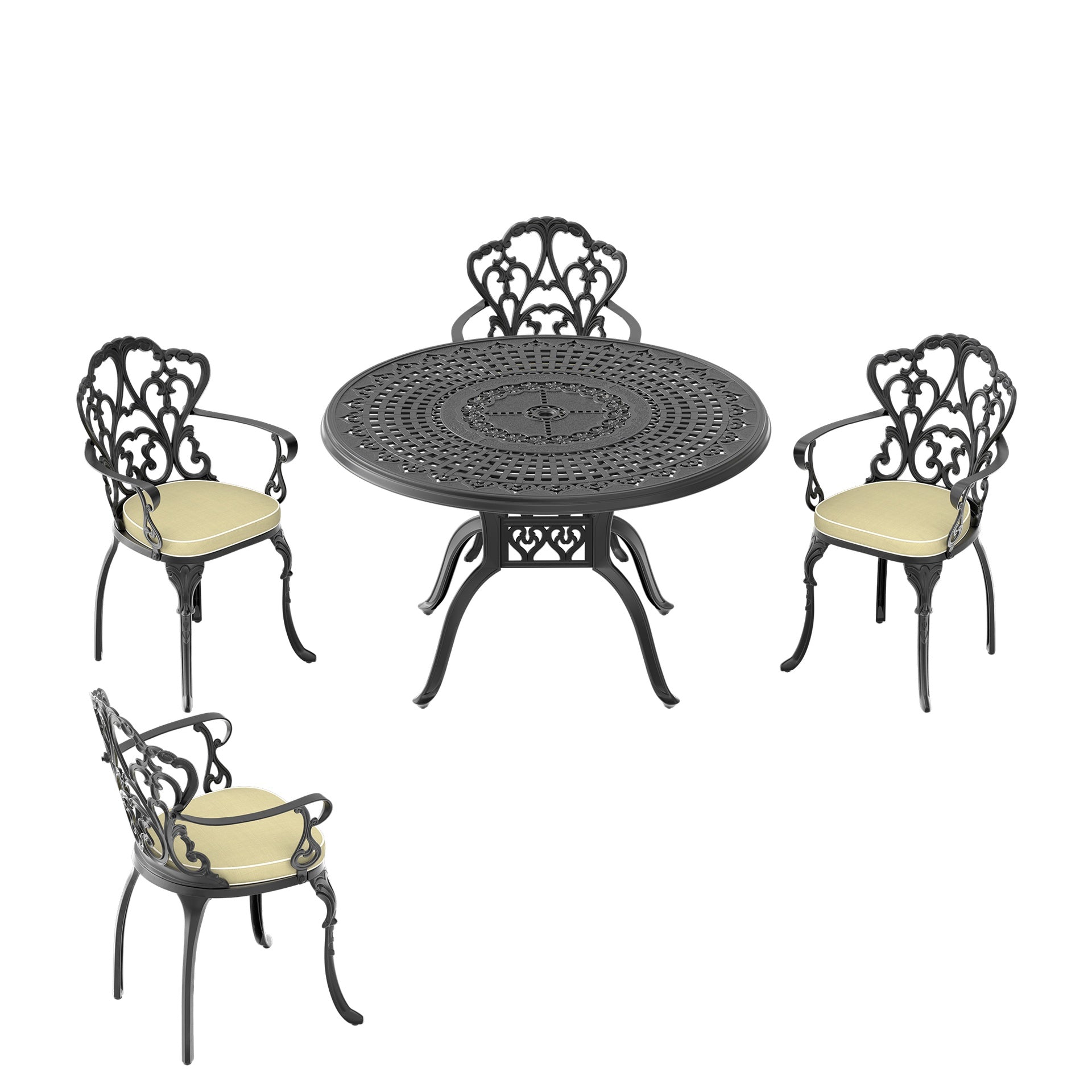 5-Piece Set Of Cast Aluminum Patio Furniture With Black Frame and Off-white Seat Cushions(same sku: W1710S00095)