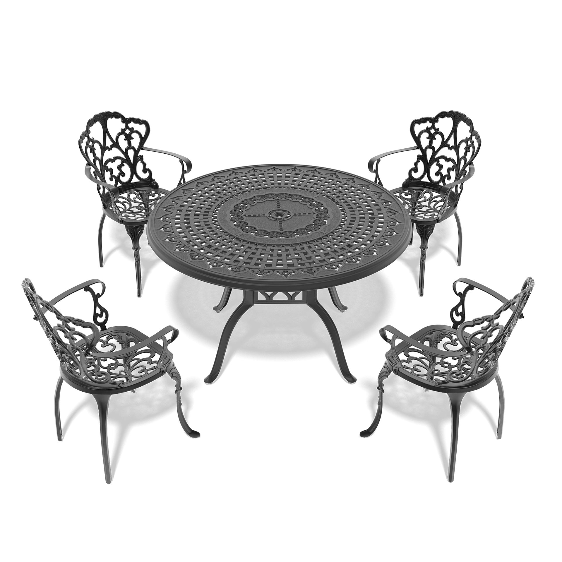 5-Piece Set Of Cast Aluminum Patio Furniture With Black Frame and Off-white Seat Cushions(same sku: W1710S00095)