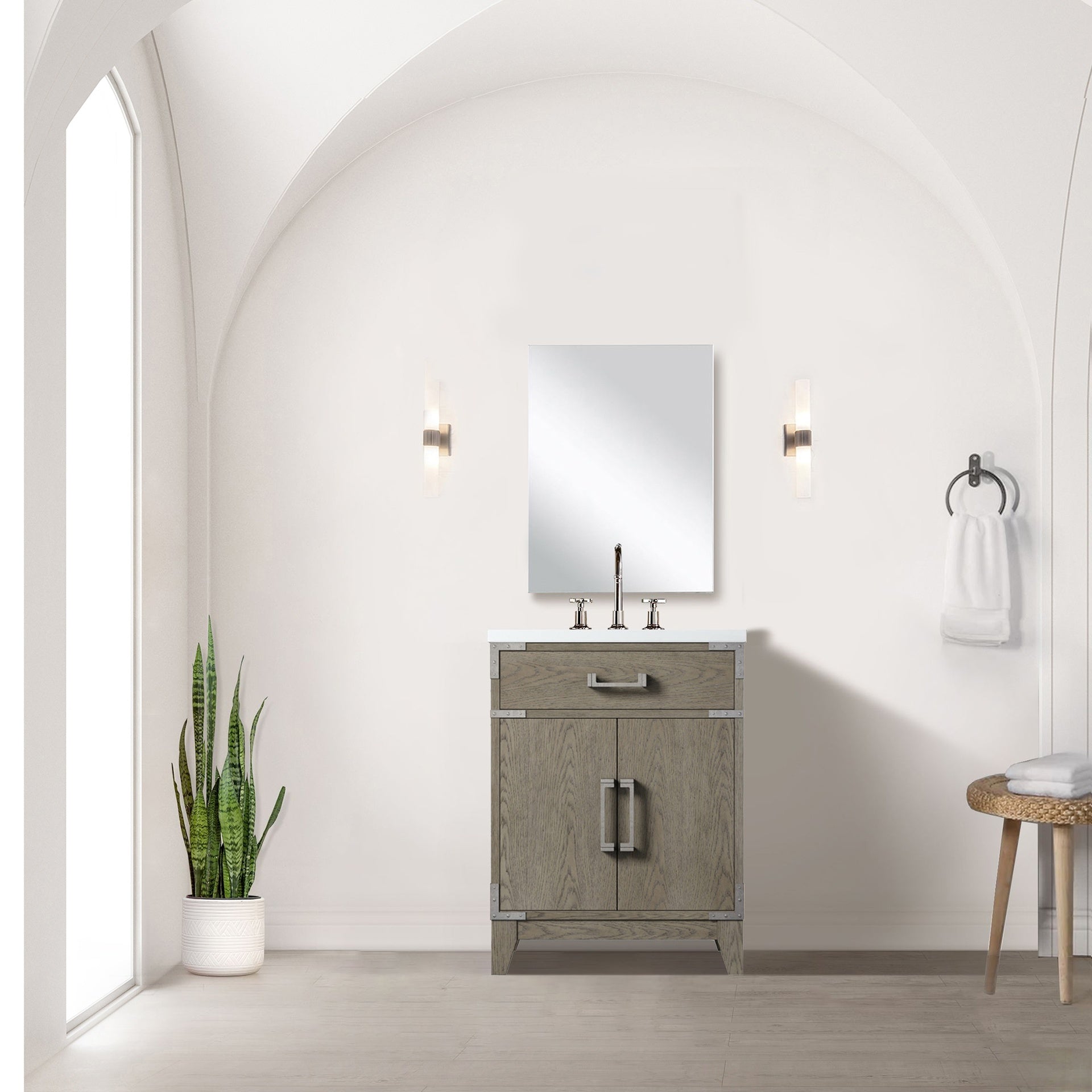 Grey Oak Single Bath Vanity 24 in. W x 18 in. D, with Acrylic Top
