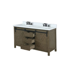 Rustic Brown Double Bath Vanity 60 in. W x 22 in. D, White Quartz Countertop and Faucet Set