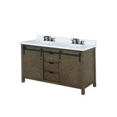 Rustic Brown Double Bath Vanity 60 in. W x 22 in. D, White Quartz Countertop and Faucet Set