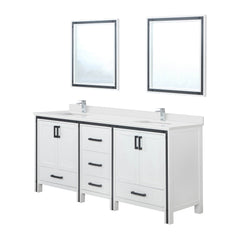 White Double Bath Vanity 72 in. W x 22 in. D, White Quartz Top, Faucet Set and 30 in. Mirrors