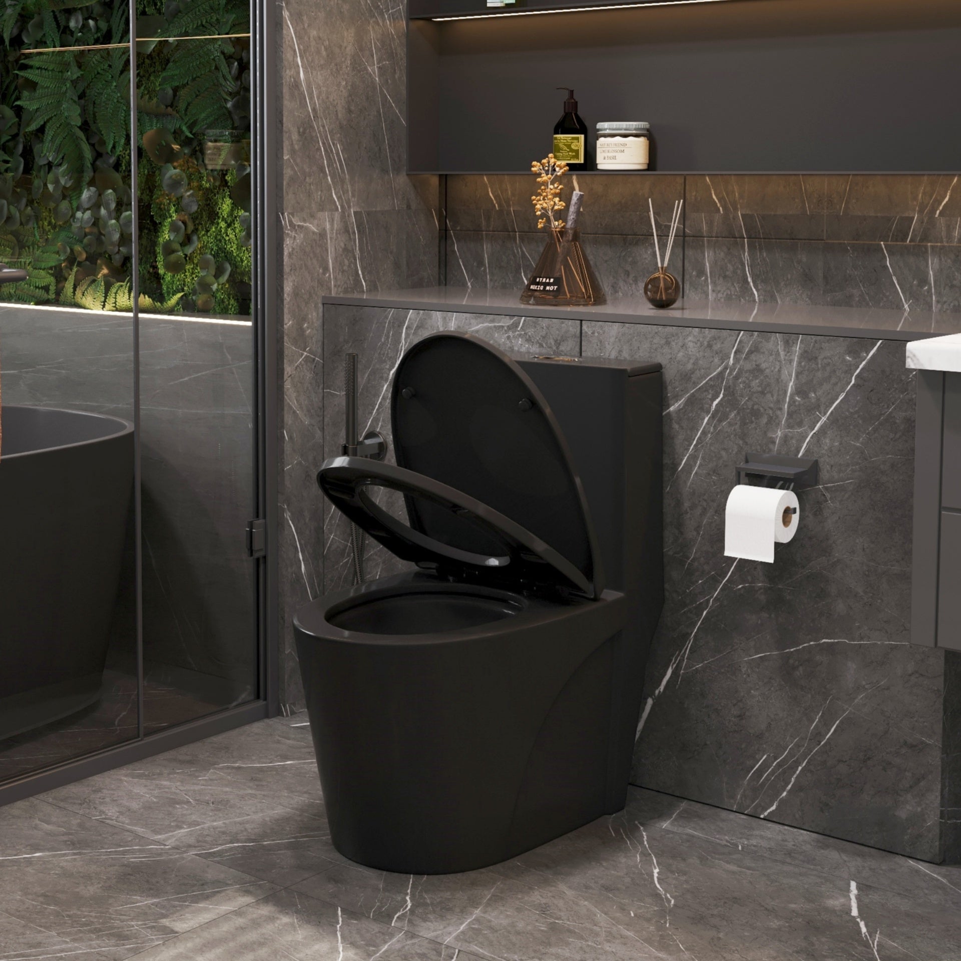 1.1/1.6 GPF Tornado Flush One-Piece Toilet for bathrooms,Siphonic S-trap 12",Elongated Bowl with Soft Close Seat,Powerful Dual Flush MAP 1000g,Comfort Chair Seat ADA Height 17", Matte black  26T01-MB