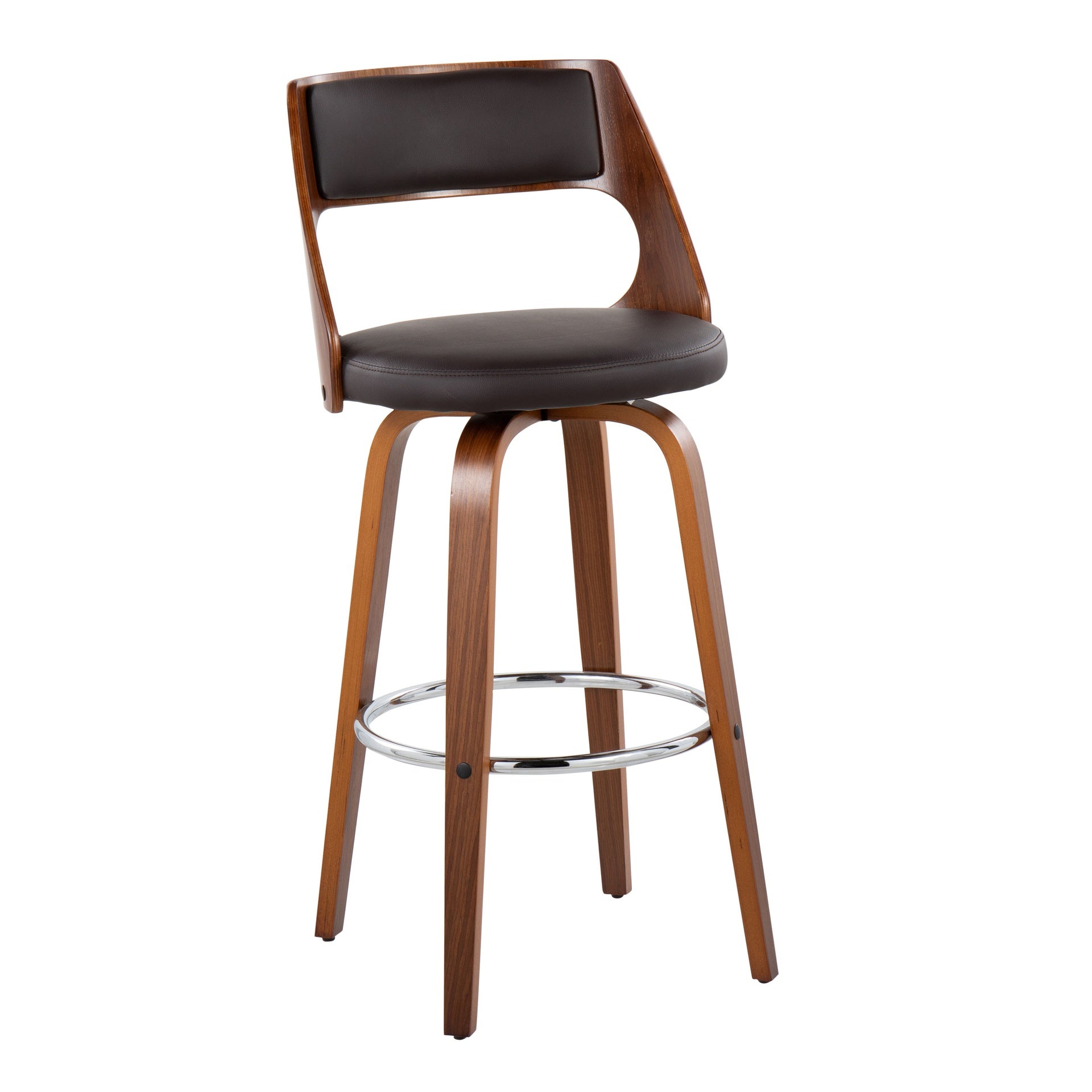 Cecina Mid-Century Modern Barstool with Swivel in Walnut and Brown Faux Leather by LumiSource - Set of 2