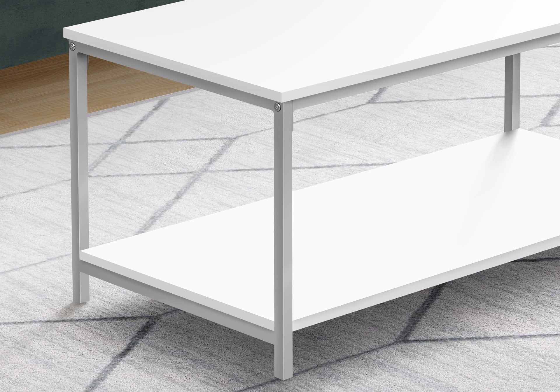 Coffee Table, Accent, Cocktail, Rectangular, Living Room, 40"l, White Laminate, Grey Metal, Contemporary, Modern