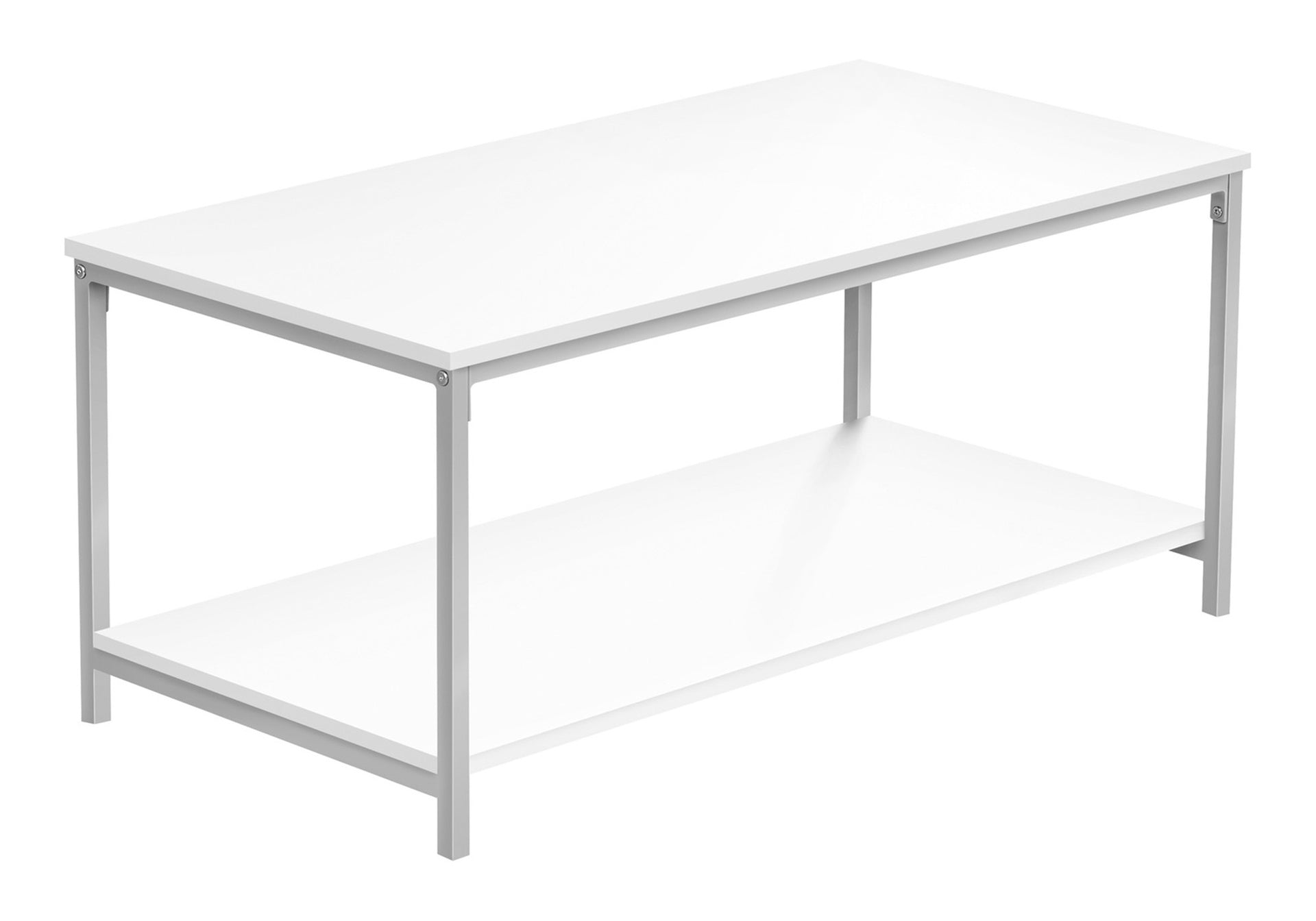 Coffee Table, Accent, Cocktail, Rectangular, Living Room, 40"l, White Laminate, Grey Metal, Contemporary, Modern