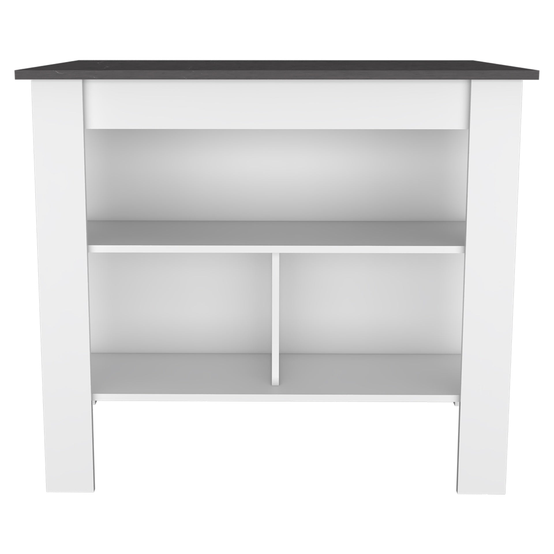 Cala Kitchen Island, Four Legs, Three Shelves  -White / Onyx