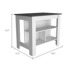 Cala Kitchen Island, Four Legs, Three Shelves  -White / Onyx