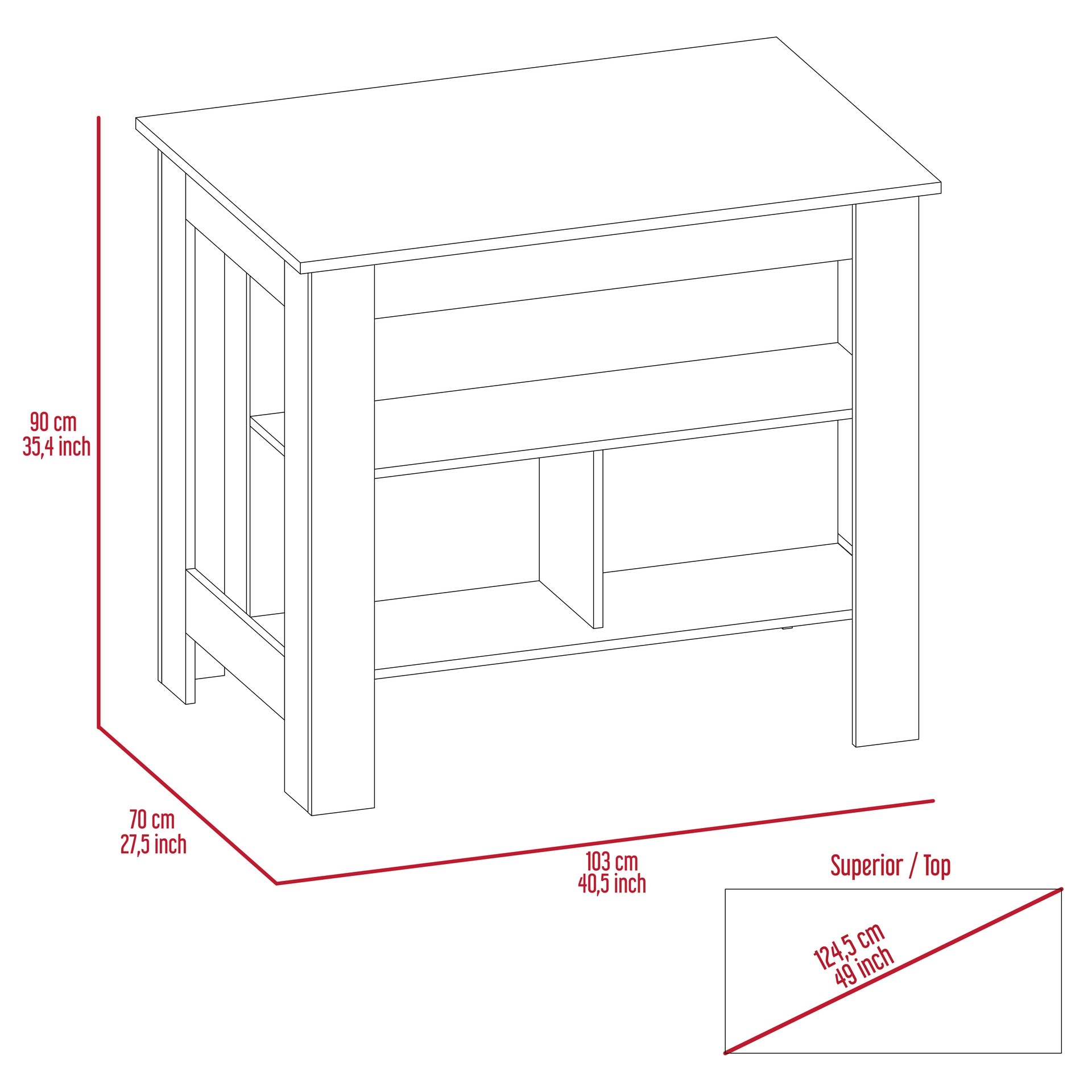 Cala Kitchen Island, Four Legs, Three Shelves  -White / Onyx