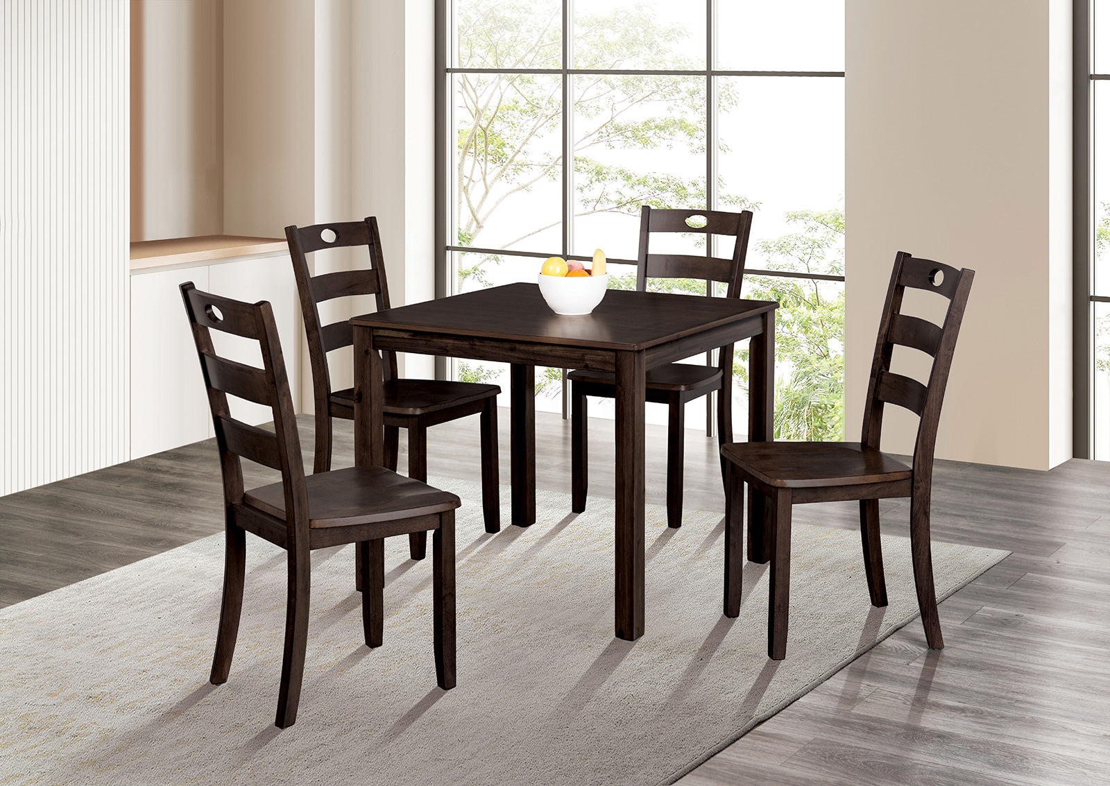 Transitional Style 5pc Dining Table Set 1x Table & 4x Chairs Square Dining Table Slat Back Chairs Espresso Finish