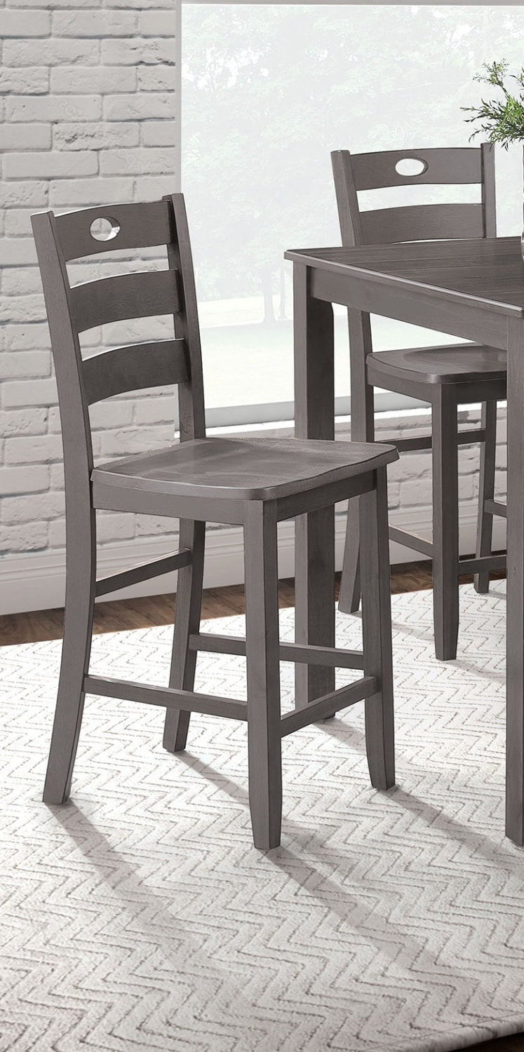 Gray Finish 5pc Dining Table Set 1x Counter HT. Table 4x Slat Back Chairs Transitional Style Dining Room