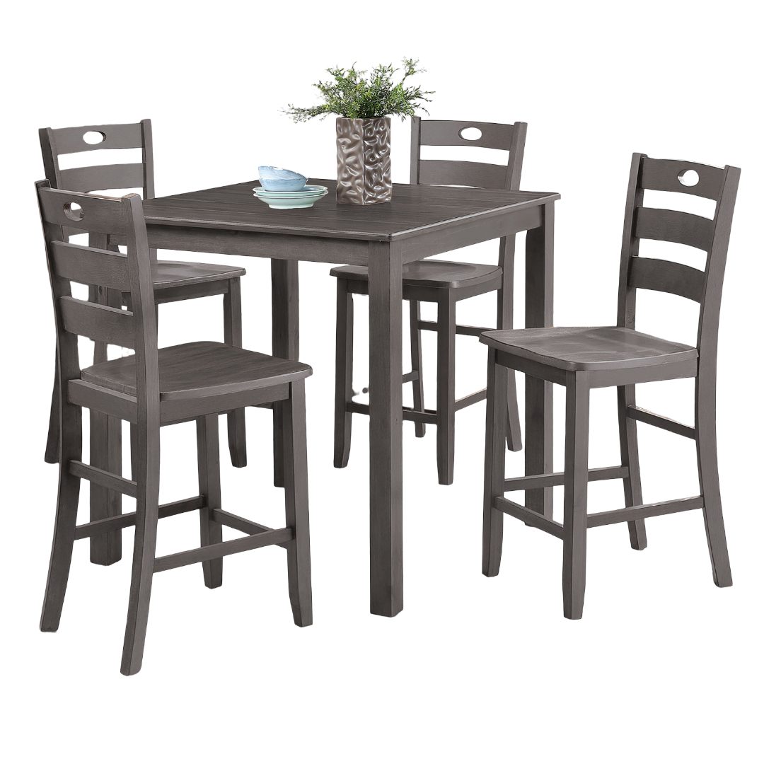 Gray Finish 5pc Dining Table Set 1x Counter HT. Table 4x Slat Back Chairs Transitional Style Dining Room