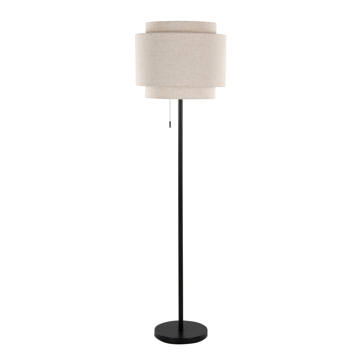 Tier 64" Contemporary Metal Floor Lamp in Black Metal with Beige Linen Shade