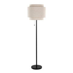 Tier 64" Contemporary Metal Floor Lamp in Black Metal with Beige Linen Shade