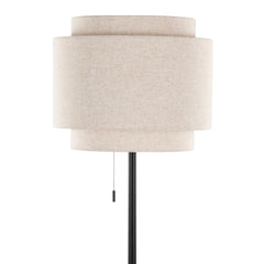 Tier 64" Contemporary Metal Floor Lamp in Black Metal with Beige Linen Shade
