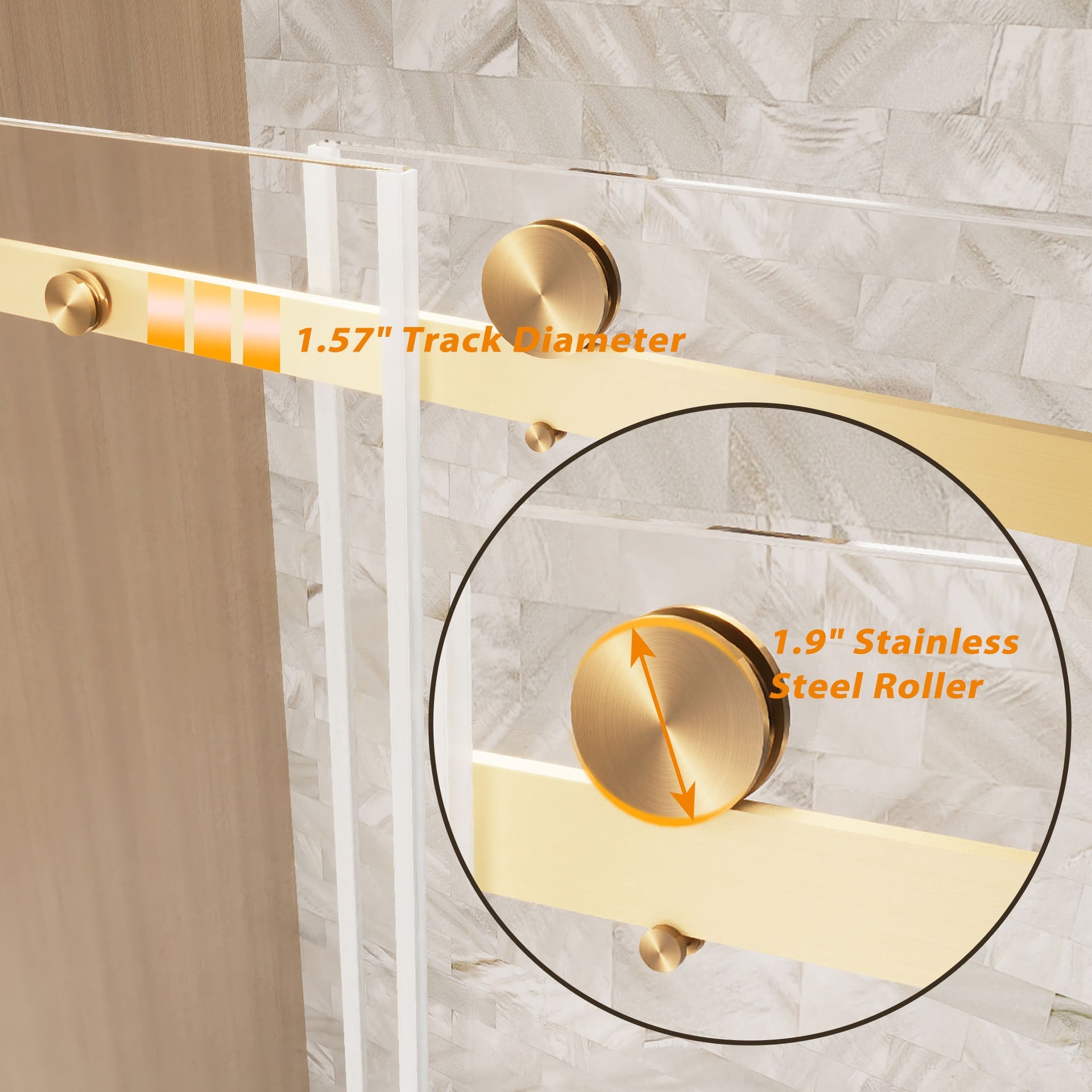 Frameless Single sliding shower door  56-60 "W x 76" H, 1/4 "(6 mm) Clear Tempered Glass, Explosion Proof Film, Stainless Steel Handle Square Tube Track ,Brushed Gold
