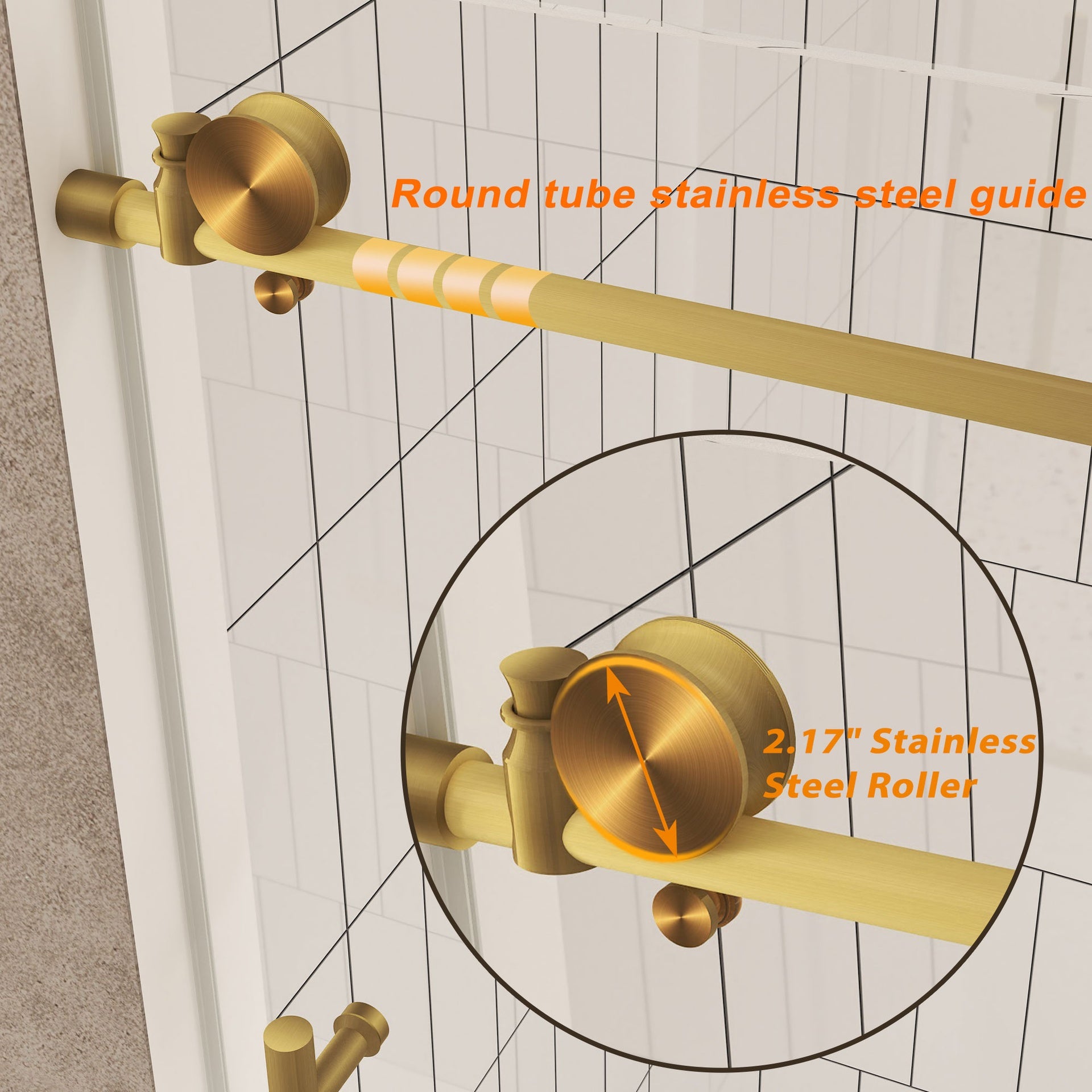 Frameless shower door 56-60 "W x 76" H, 1/4 "(6 mm) Clear Tempered Glass, Explosion Proof Film, Stainless Steel Handle,Brushed Gold