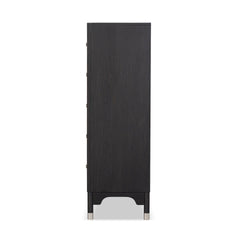 1pc Mid-Century Modern Black Color Silver-Capped Legs Five-Drawers Tall Chest Wooden English Dovetail